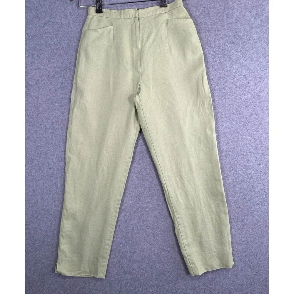 Talbots Petites Irish Linen Trousers Size 2P Light‎ Green Lined Straight Leg VTG